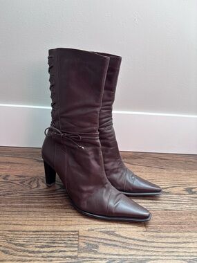 MENFIS Brazil Leather Lace Up Ruche Heeled Boots Sz 38